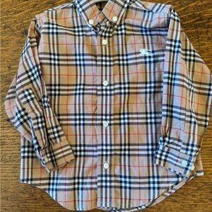 Burberry Tan Plaid Button-Down Shirt with Navy & Red Stripes - Toddler 2/3